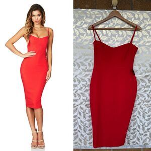 Nookie Cherry Red Allure Midi Dress Size Medium New With Tags Luxury